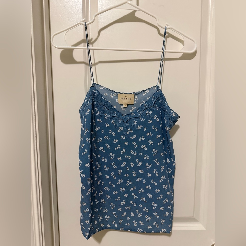 Sezane Palma Camisole, Blue and White Floral, Silk, Size 34, NWOT - Picture 4 of 6